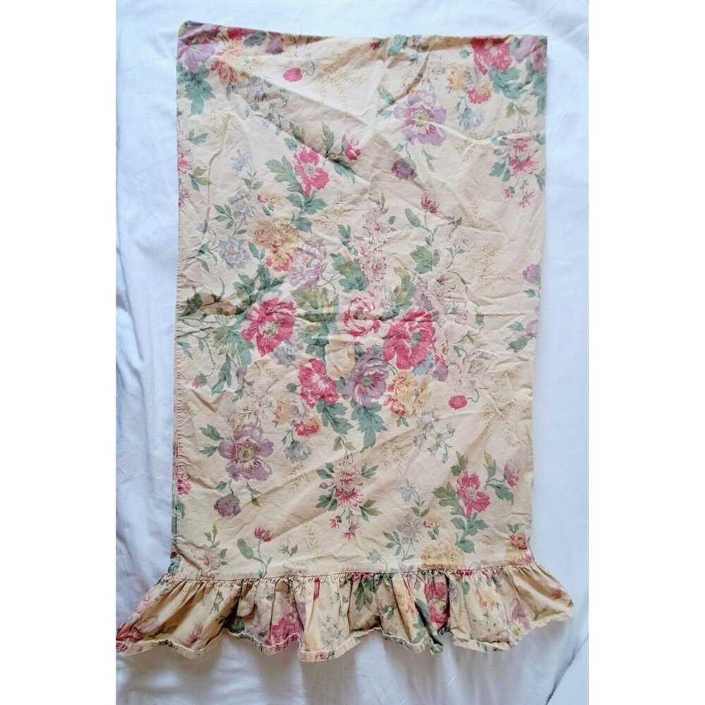 Vintage Ralph Lauren Garden Yellow Floral Ruffled Doeskin Pillowcase